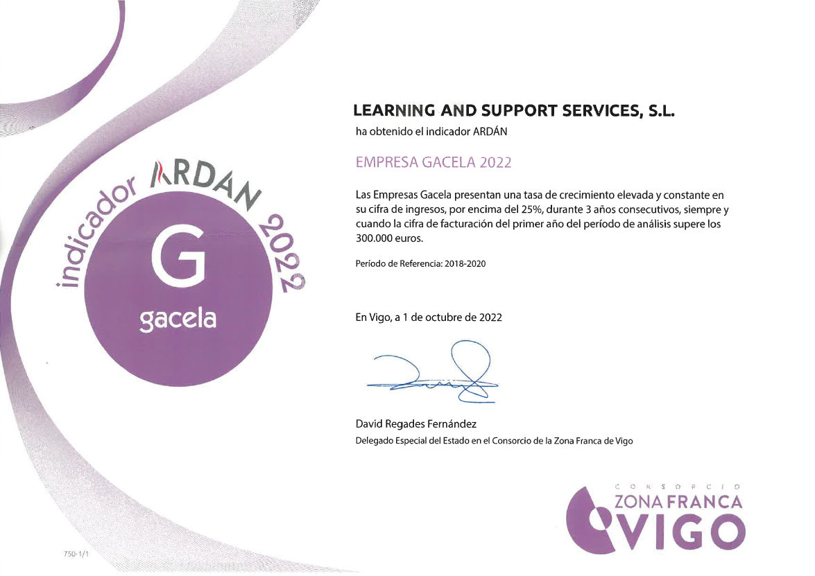 Diploma reconocimiento indicador Ardán Gacela Zona Franca Vigo